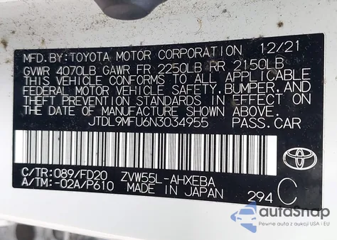 2022 Toyota Prius Le Awd-E из США, поврежденный, VIN JTDL9MFU6N3034955